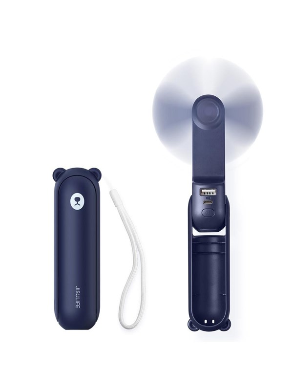 Jisulife Handheld Fan Life8 Mini Portable USB Fan with Power Bank Function 2000mAh and Flashlight - Blue Powerbank (Akku) - Blau - 2000 mAh
