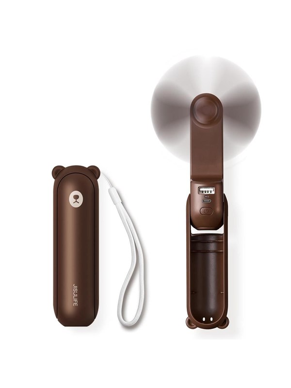 Jisulife Handheld Fan Life8 Plus Portable USB Fan with Power Bank Function 4500mAh and Flashlight - Brown Powerbank (Akku) - Braun - 4500 mAh