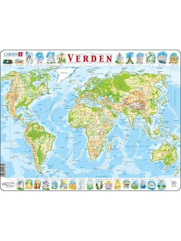 Larsen Puzzles Puzzle World Map Physical - 80 pieces Maxi 365x285 cm 2D Puzzles