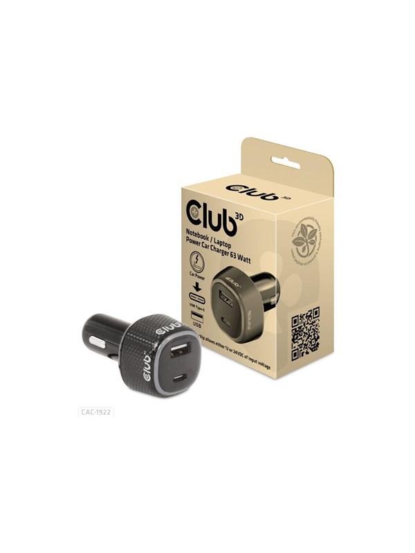 Club3D USB KFZ-Ladegerät 1xUSB C 1xUSB A 63W  12 24V retail