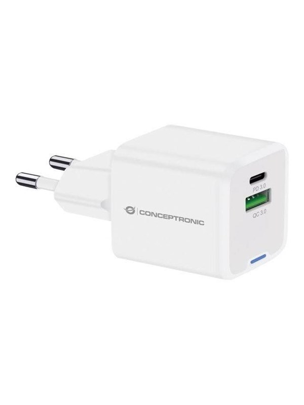 Conceptronic 2-Port 20W GaN USB-PD-Ladegerät, USB-C x 1, USB-A x 1, QC 3.0, PPS