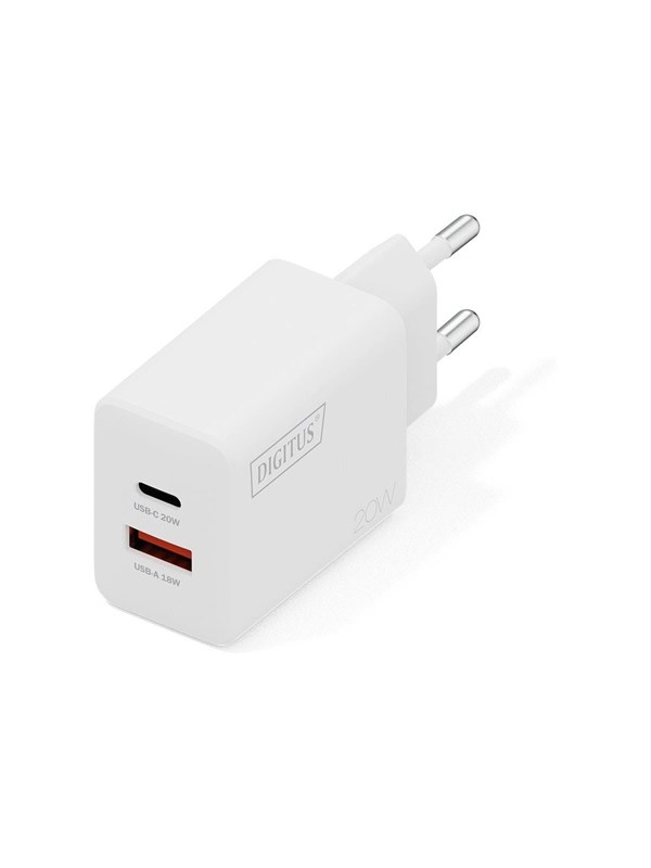 DIGITUS USB-Ladegerät   20W,  1x USB-C,  1x USB-A       weiß