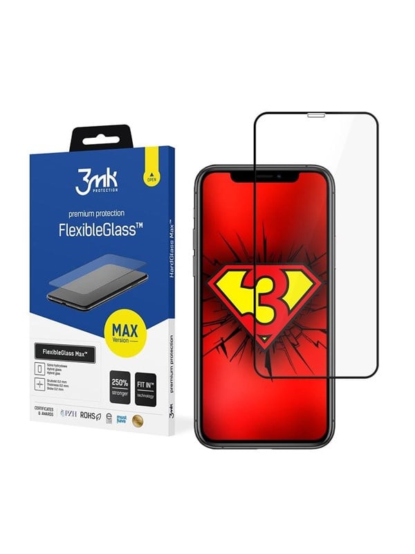 3MK Flexible Glasfolie für iPhone 11, Displayschutzfolie aus flexiblem Glas, explosionsgeschützt, ultradünn, 0,2 mm, Härtegrad 7H, transparent mit schwarzem Rand