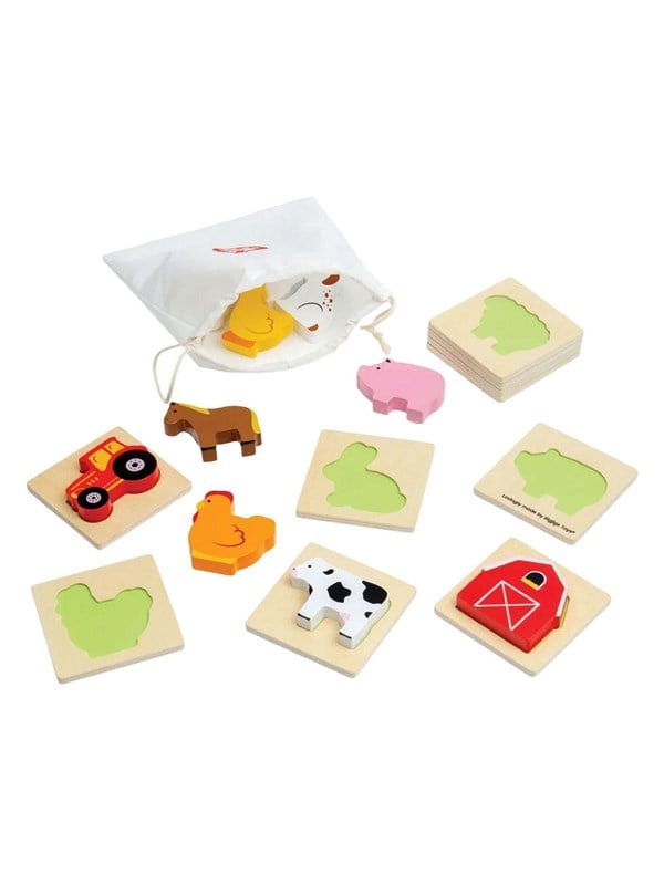 Bigjigs Wooden Shape Puzzle Farm - 10 pcs