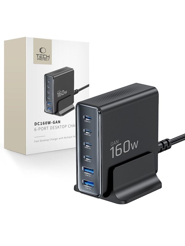 Tech-Protect DC160W-GAN 6-Port 160W AC Charger - Black USB-Hubs - USB 20 - 6 - Schwarz