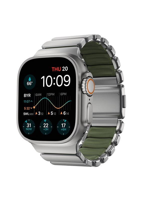 Nomad Stratos Armband für  Apple Watch | 44/45/46/49 mm - Forest Green / Natural Titanium