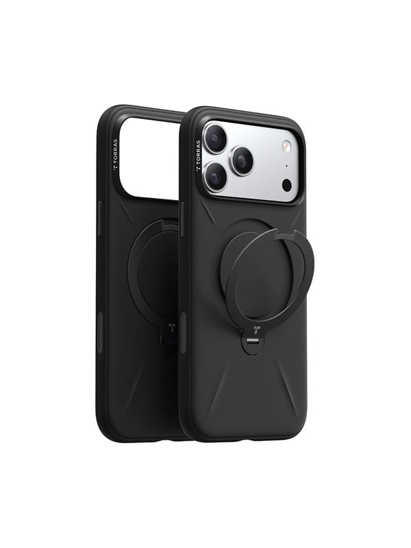 Funda für Smartphone Torras Ostand Spin Softune Schwarz Magnetischer Ständer für iPhone 17 Pro Max