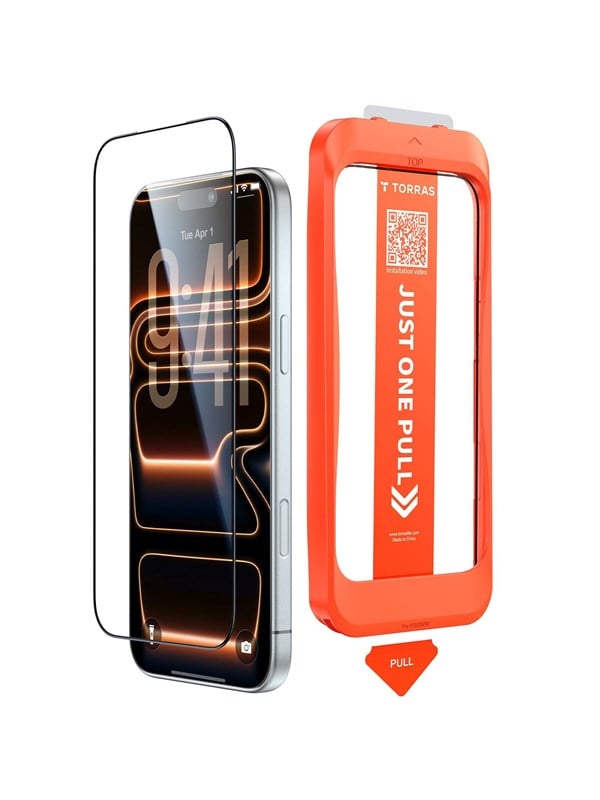 Schutzfolie Torras GlassGo Install Master für Apple iPhone 17, gehärtetes Glas, Full Glue