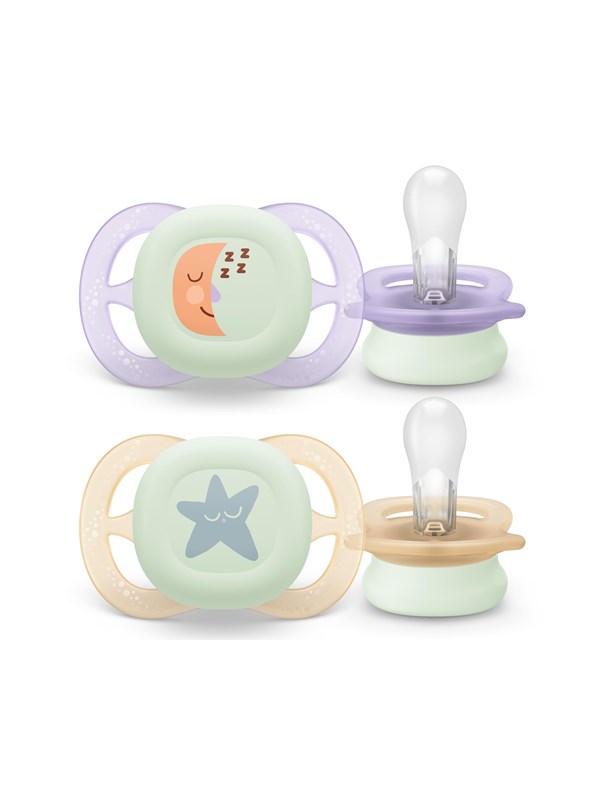 Philips Avent Pacifier ultra start nighttime 2 pack 0-6 mdr. pink/orange