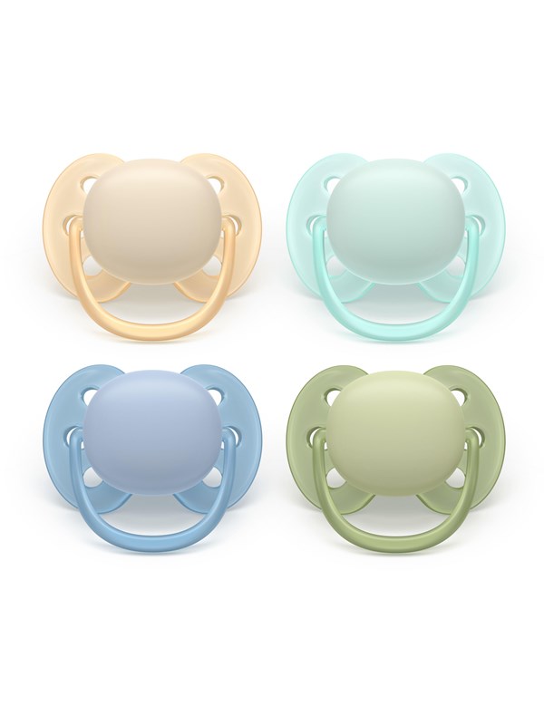 Philips Avent Pacifier ultra soft 4 pack 0-6 mdr. gul/hvid/blå/grøn