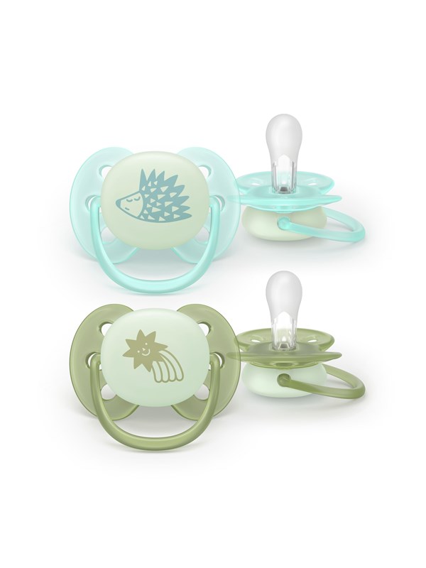 Philips Avent Pacifier ultra soft nighttime 2 pack 06 mdr blgrn