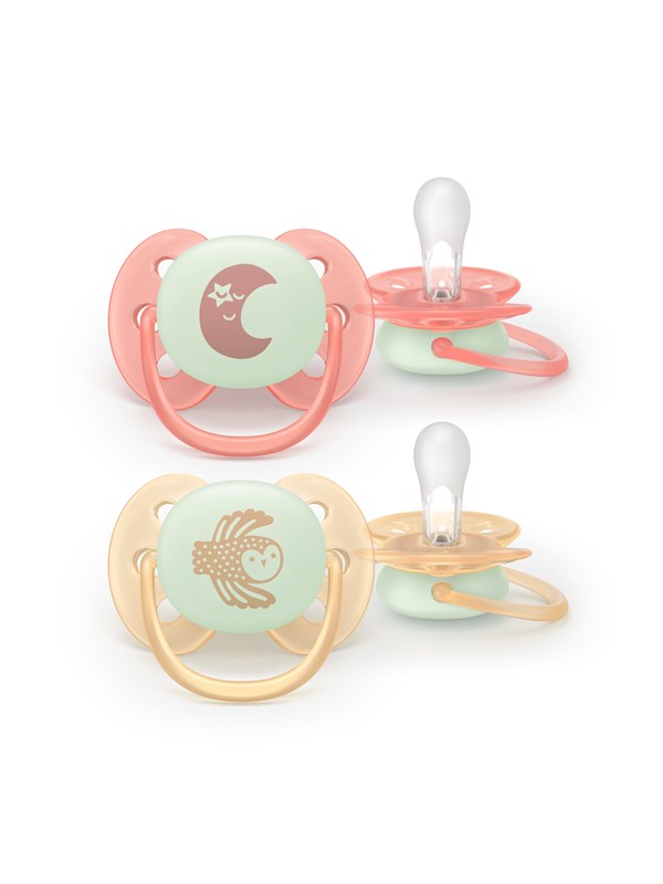 Philips Avent Pacifier ultra soft nighttime 2 pack 0-6 mdr. rød/gul