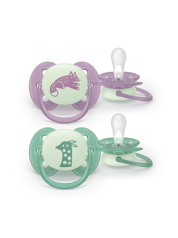 Philips Avent Pacifier ultra soft nighttime 2 pack 6-18 mdr. pink/grøn