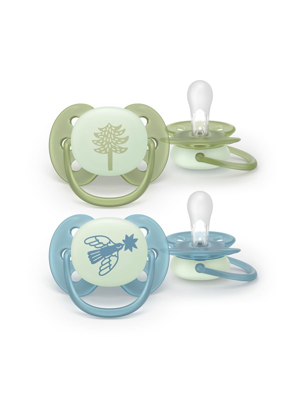 Philips Avent Pacifier ultra soft nighttime 2 pack 18+ mdr. grøn/blå
