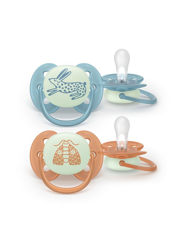 Philips Avent Pacifier ultra soft nighttime 2 pack 18+ mdr. blå/orange