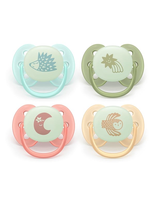 Philips Avent Pacifier ultra soft nighttime 4 pack 0-6 mdr. blå/grøn/gul/rød