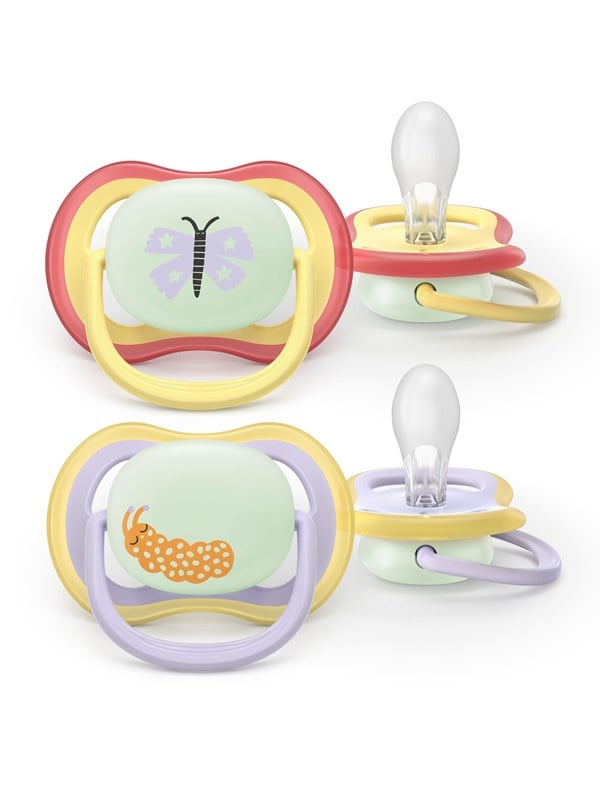 Philips Avent Pacifier ultra air nighttime 2 pack 0-6 mdr. gul/blå