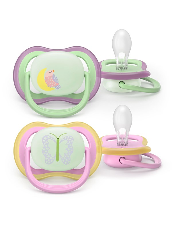 Philips Avent Pacifier ultra air nighttime 2 pack 6-18 mdr. grøn/pink