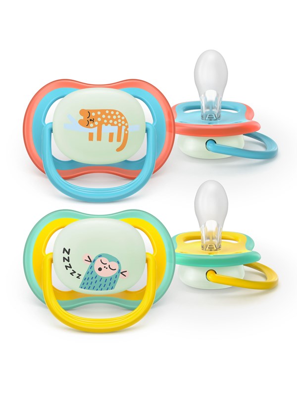 Philips Avent Pacifier ultra air nighttime 2 pack 18+ mdr. blå/gul