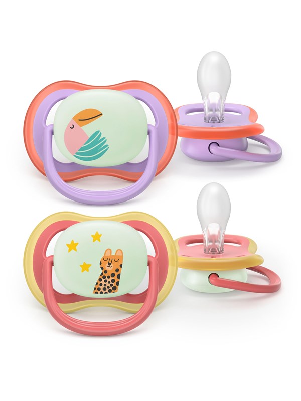 Philips Avent Pacifier ultra air nighttime 2 pack 18+ mdr. pink/rød