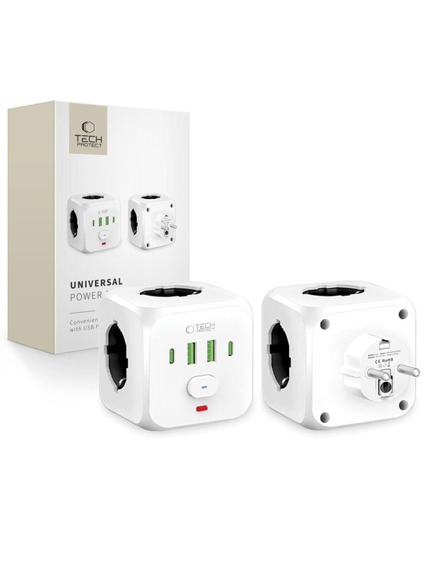 Tech-Protect PCL3x4 power strip 2x USB-A 2x USB-C 3x AC Type Schuko - white