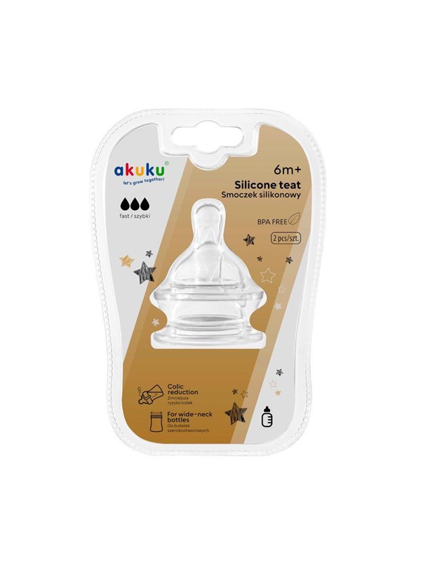 Akuku Silicone teats for wide neck bottle 2pcs 6m