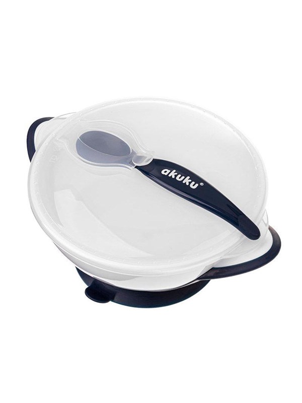 Akuku Suction bowl with spoon WHITENAVY BLUE
