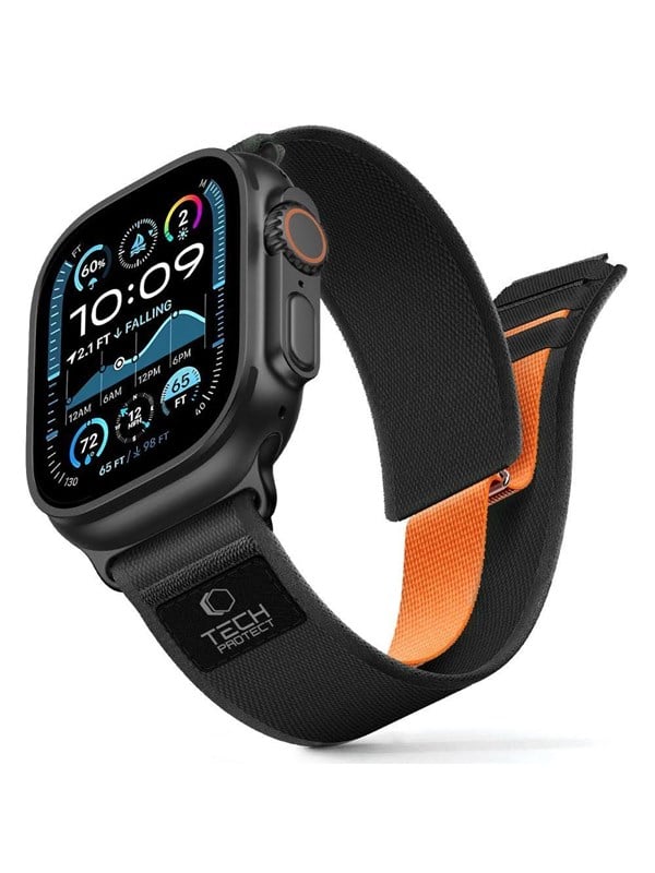 Tech-Protect Nylon Elite Strap for Apple Watch 44  45  46  49 mm - Black  Orange