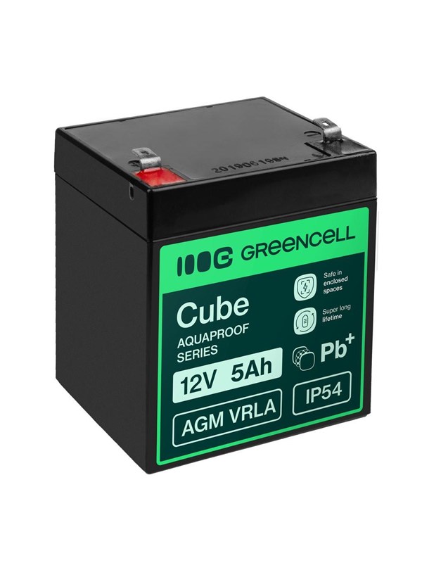 Greencell AGM VRLA 12V 5Ah maintenance-free battery for cash registers, toys, cameras (91x70x102mm)