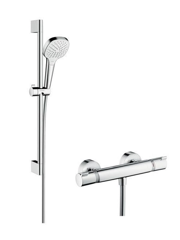 Croma Select e Brausesystem Aufputz Vario mit Ecostat Comfort Thermostat und Brausestange 65 cm 27081400 weiß  chrom - 27081400 - Hansgrohe