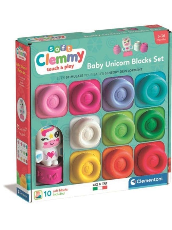 Clementoni Clemmy Arcoíris 10 Cubos Blandos Apilables + Personaje Unicornio 17630 11 Teile