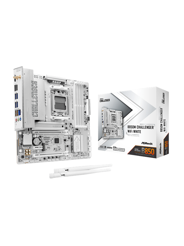 Image of ASRock B850M Challenger WiFi White Mainboard - AMD B850 - AMD AM5 - DDR5 RAM - Micro-ATX