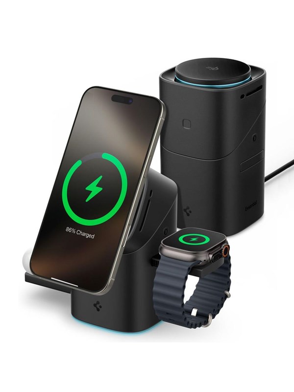Image of Spigen Essential EF223MS 3-in-1 QI2 Wireless Charger - Black