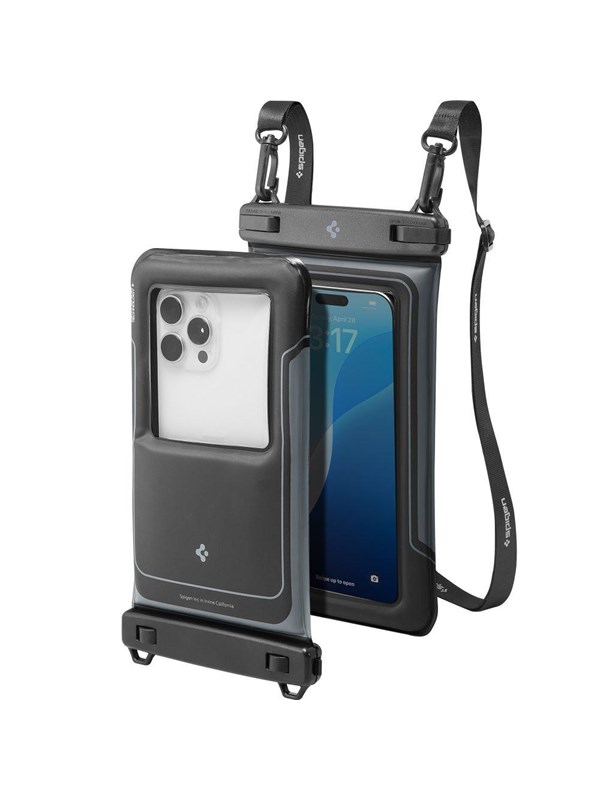 Universelle Wasserdichte Hülle für Telefon max. 6,9 Zoll, Spigen, A611P, Set 2 Stück, Mattschwarz ACS09348