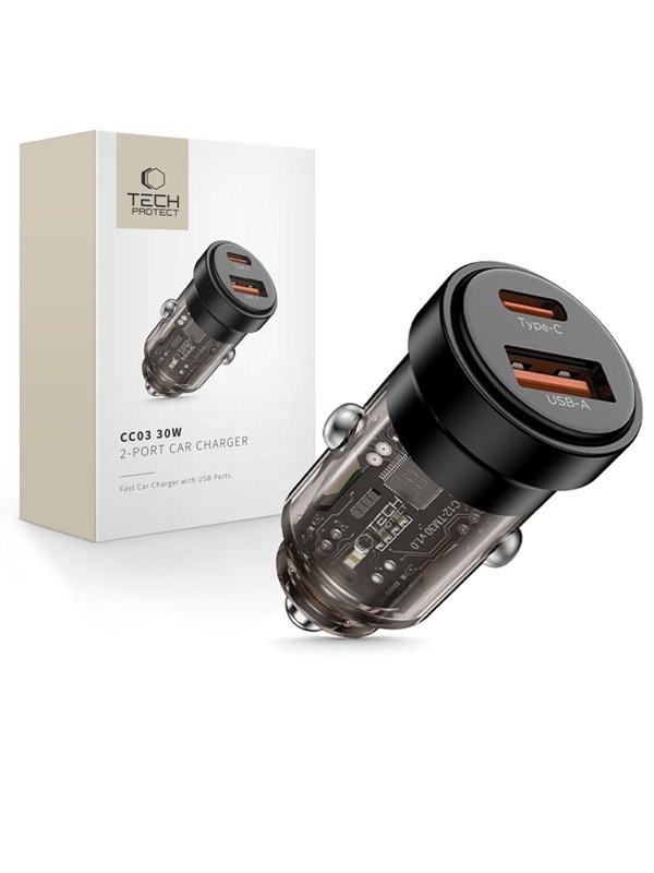 Tech-Protect CC03 Car Charger 30W 2-Ports USB-A  USB-C - Black