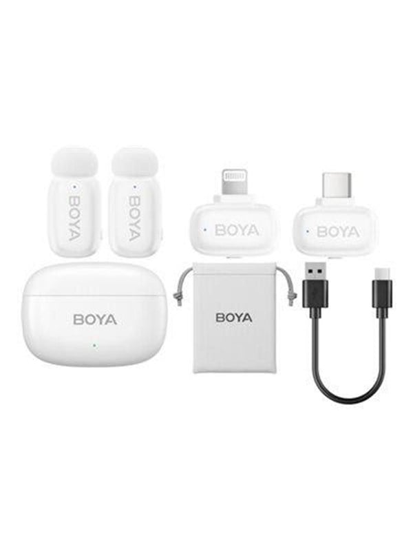Boya Mini-13: 5g Dual Lightning/USB-C Mikrofon, 100m, 30h Etui, Weiß