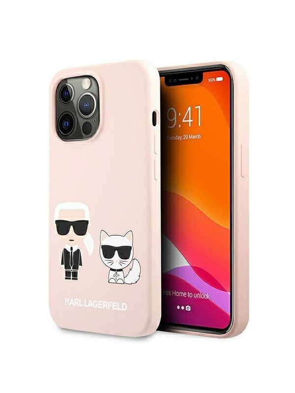 Image of Karl Lagerfeld Silicone Ikonik Karl&Choupette MagSafe Case for iPhone 13 Pro Max - Light Pink