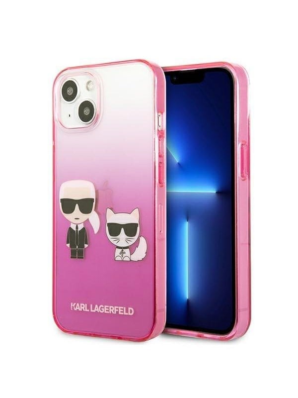 Image of Karl Lagerfeld Gradient Ikonik Karl&Choupette Case for iPhone 13 mini - Pink