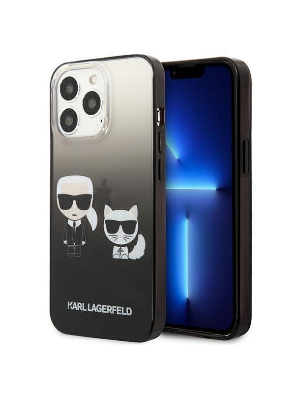 Image of Karl Lagerfeld Gradient Ikonik Karl&Choupette Case for iPhone 13 Pro / iPhone 13 - Black