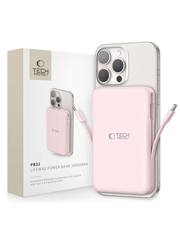 Tech-Protect PB31 LifeMag MagSafe 10000 mAh Power Bank - Pink Powerbank (Akku) - Pink - 10000 mAh