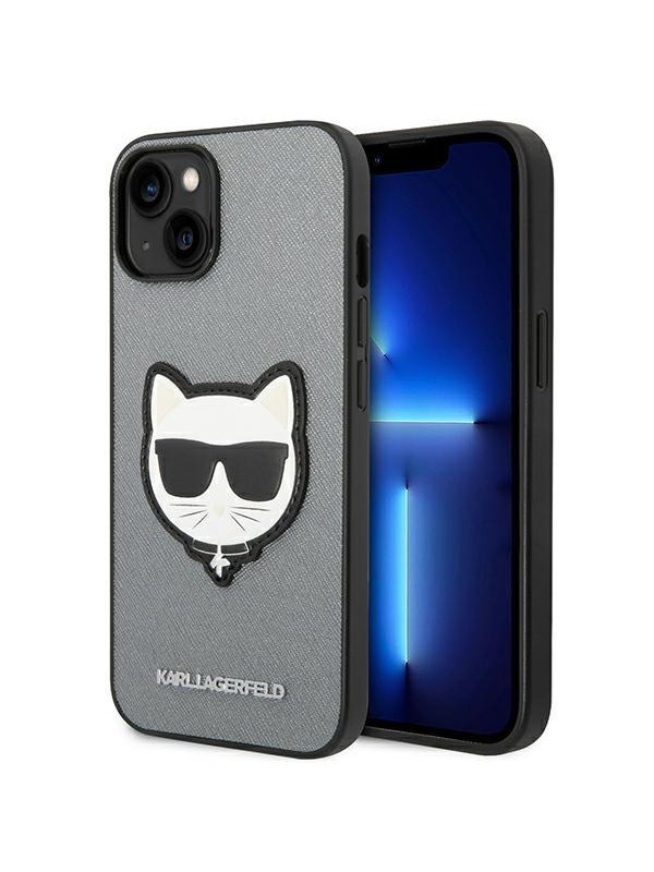 Karl Lagerfeld Saffiano Choupette Head Patch case for iPhone 14 - silver