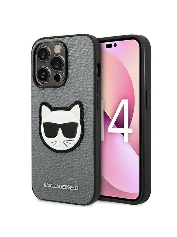 Karl Lagerfeld Saffiano Choupette Head Patch case for iPhone 14 Pro - silver