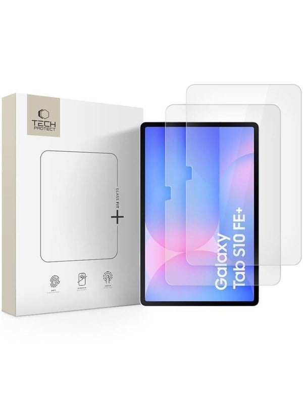 Schutzfolie Tech-Protect FIT+ für Samsung Galaxy Tab S10 FE+, Gehärtetes Glas, Vollverklebung, Set 2 Stück, 2.5D