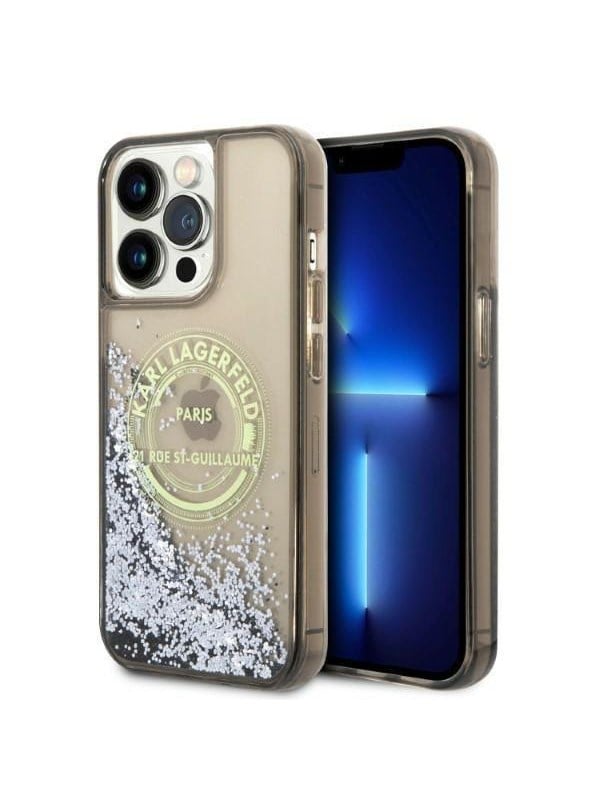 Hülle für Apple iPhone 14 Pro Max, Karl Lagerfeld, Liquid Glitter RSG, Schwarz