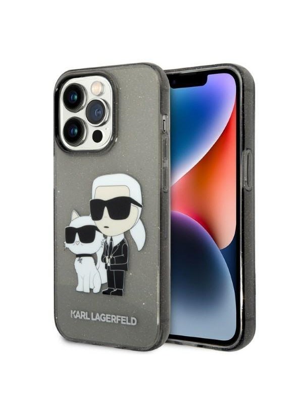 Hülle für Apple iPhone 14 Pro Max, Karl Lagerfeld, Glitter Karl & Choupette, Schwarz