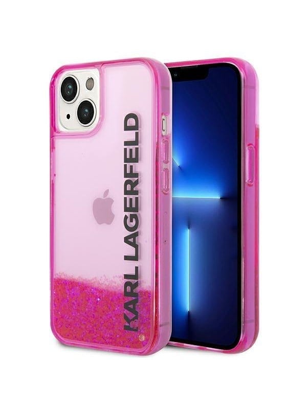 Hülle für Apple iPhone 14 Plus, Karl Lagerfeld, Liquid Glitter KL Logo, Rosa