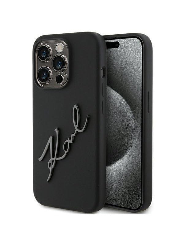 Hülle für Apple iPhone 15 Pro, Karl Lagerfeld, Silicone Karl Script, Schwarz