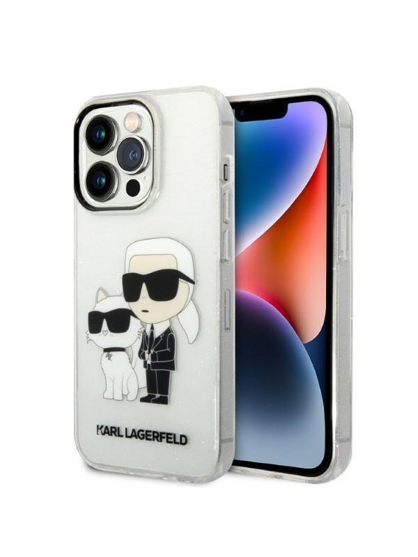 Hülle für Apple iPhone 14 Pro, Karl Lagerfeld, Glitter Karl & Choupette, Transparent