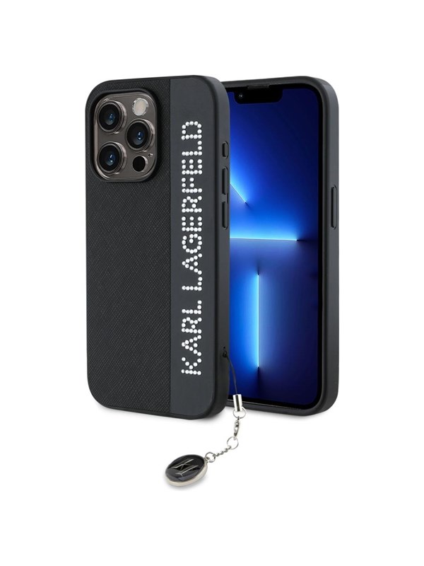 Hülle für Apple iPhone 15 Pro, Karl Lagerfeld, Saffiano Rhinestones & Charm, Schwarz