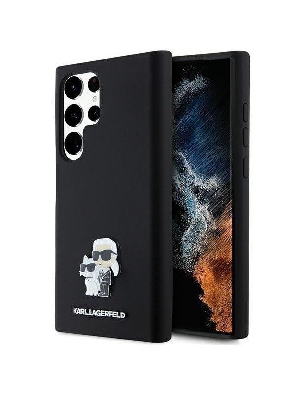 Karl Lagerfeld Silicone Karl&Choupette Metal Pin case for Samsung Galaxy S24 Ultra - black